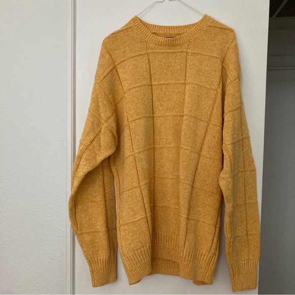 ROUNDTREE YORKE Collection Knit Grandpa mens sweater window pane design yellow - Picture 1 of 7